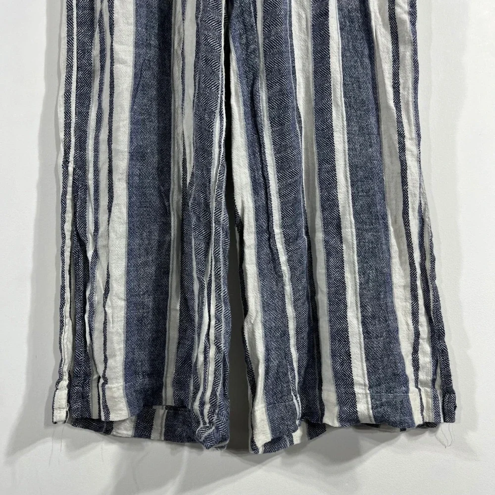 Indigo Rein Fisherman Nautical Striped Wide Leg Linen Pants Coastal Womens Small